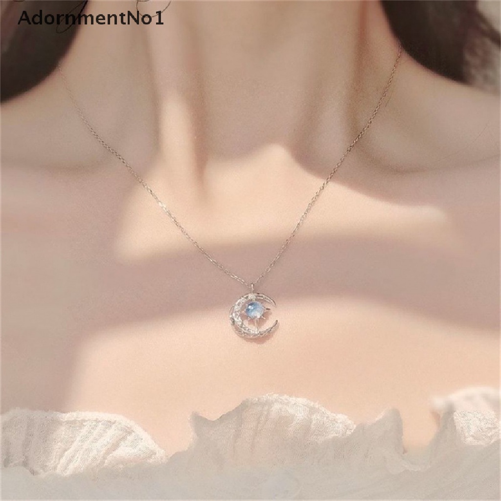 (AdornmentNo1) Kalung Rantai Pendan Bulan Sabit Hias Batu Luminous Gaya Korea