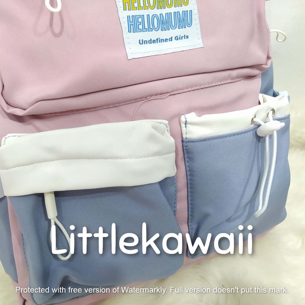 LK/ Tas Ransel Laptop Backpack Parasut Sekolah Fashion Korean Style Remaja Warna Warni Cute Gesper Import