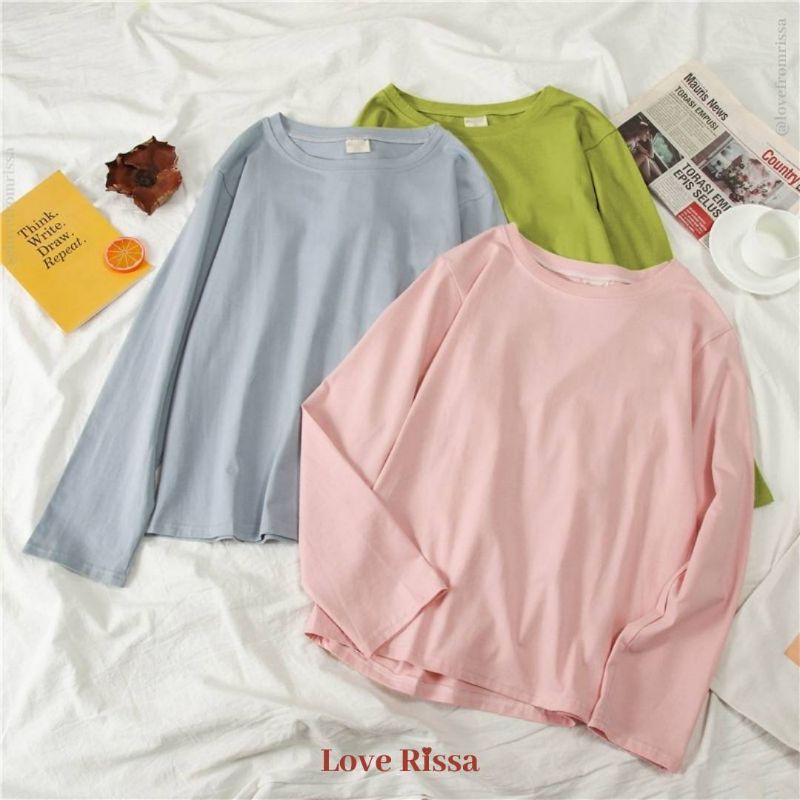 Baju Polos Pastel Wanita Lengan Panjang Love Rissa