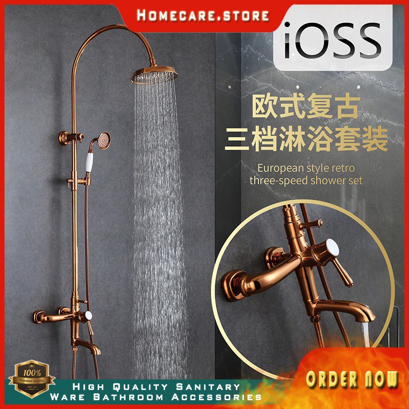

European style copper rose gold shower set family bathroom shower head toilet shower set