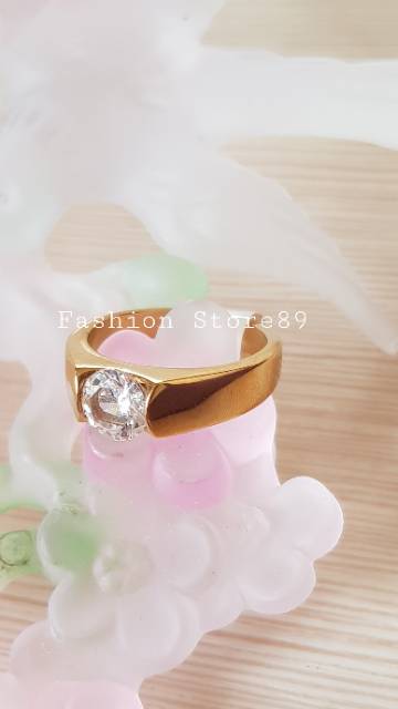 Cincin Import Titanium Gold / cincin permata putih Titanium Gold cincin nikah cincin couple titanium