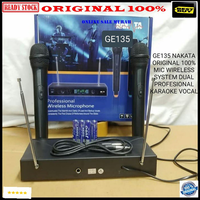 G135 Nakata original 100% mic karaoke sepasang mikrophone Wireless double microphone wireles dual mik pro suara audio sound sistem vokal vocal professional panggung dj studio dobel asli 2 channel  GARANSI UANG KEMBALI 100% JIKA TERBUKTI TIDAK ORIGINAL  ja