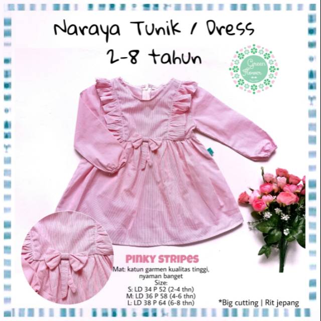 Baju terusan dress / tunik lengan panjang anak katun  eksklusif umur 1-8 tahun ( bayi PAUD TK SD)