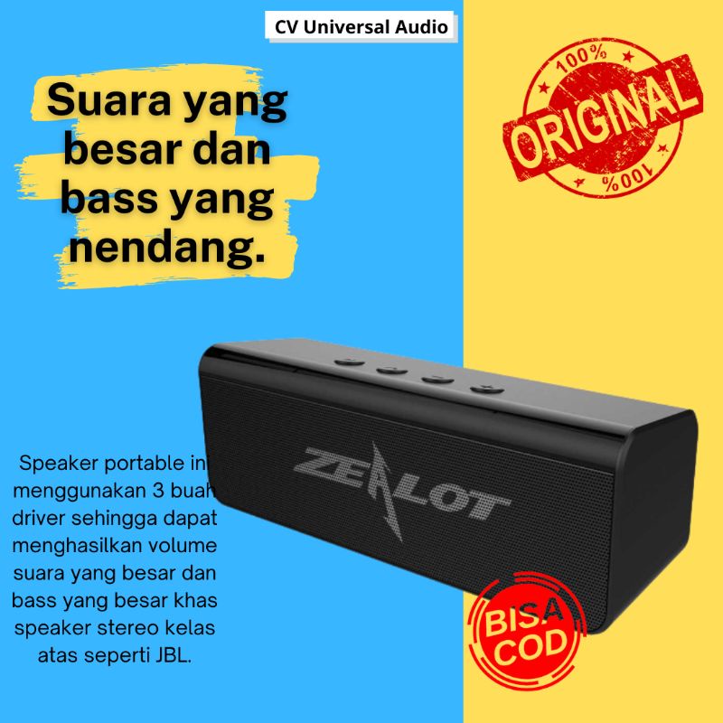 Speaker stereo bluetooth wireless Zealot portable mega super bass original murah