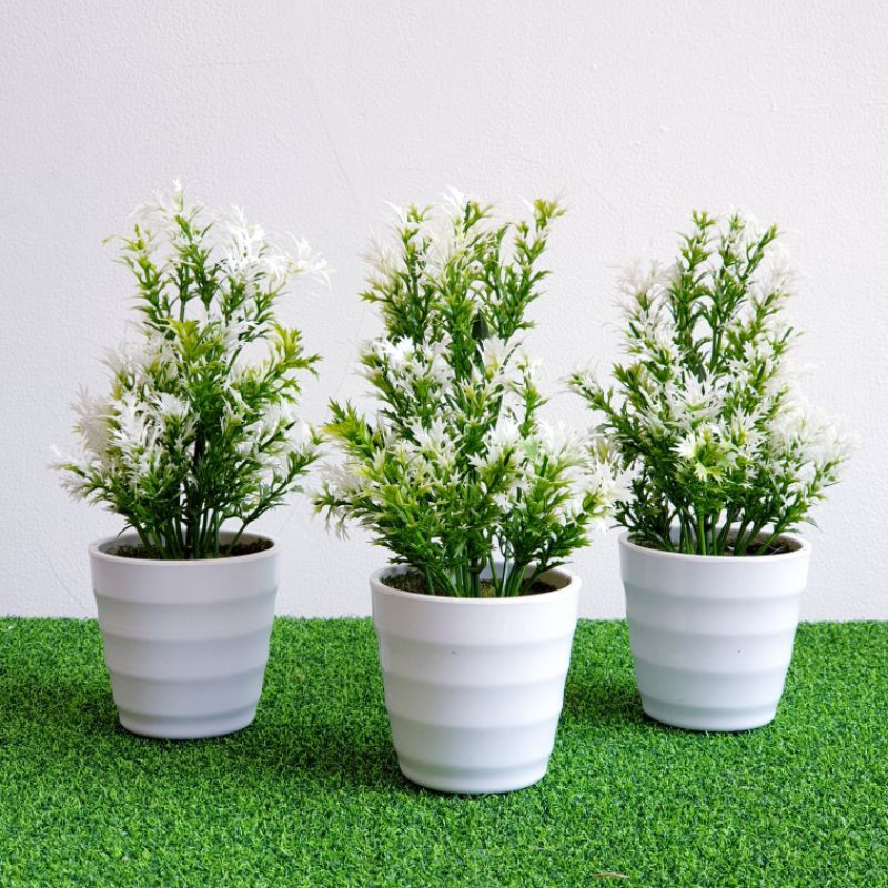 bunga artificial rumput putih pot melamin Vyon florist