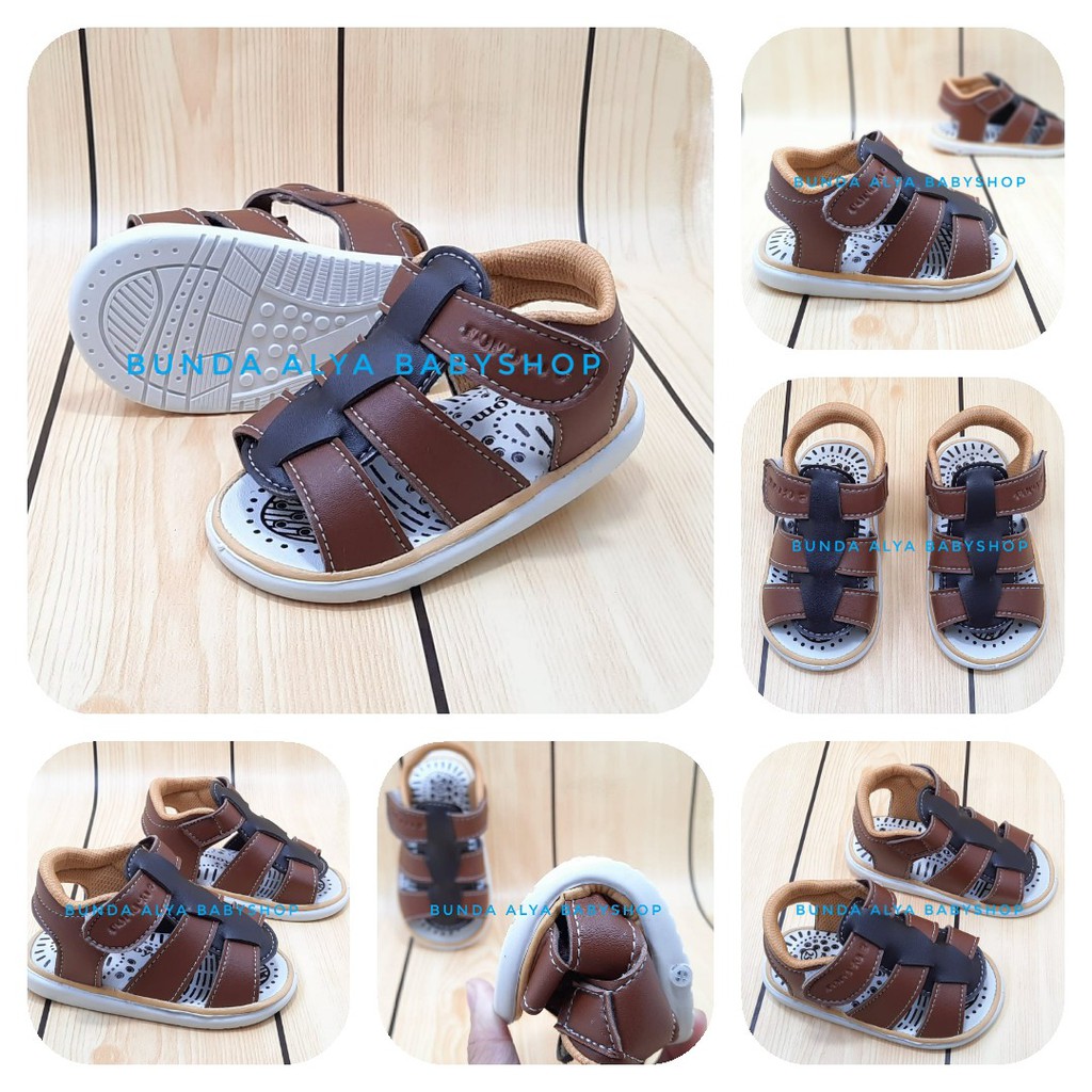 Sendal Anak Laki 1 Tahunan COKLAT Bunyi Toet - Sandal Anak Cowok Anti Licin Alas Karet Size 24 - 25