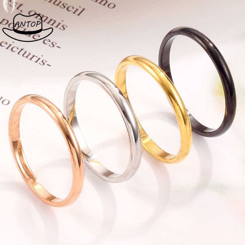 Cincin Pertunangan / Pernikahan Bahan Titanium Steel Lapis Silver Rose Gold