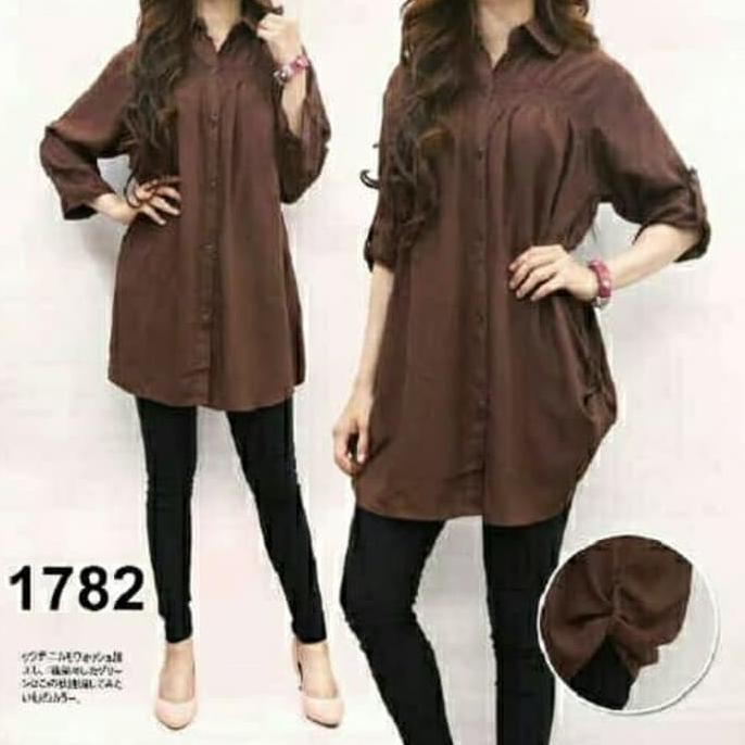 Kualitas Terbaik Kemeja / Atasan Jumbo Fashion Wanita Coklat Tua Polos XXXL BARANG BAGUS