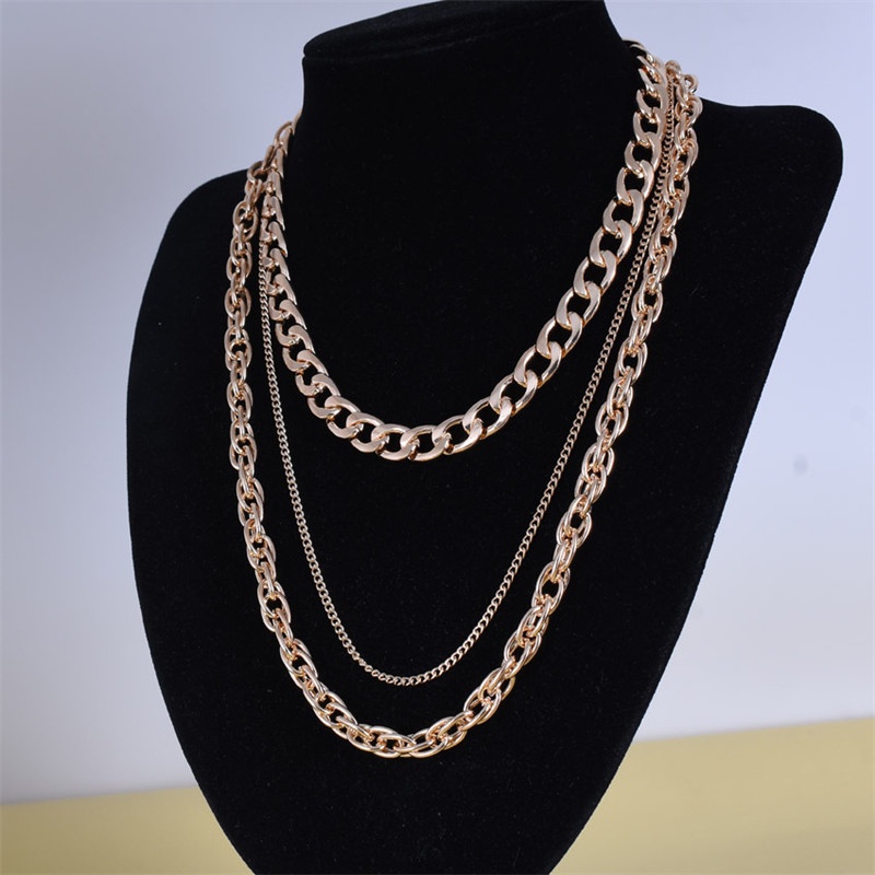 Set Kalung Rantai Choker Multilayer Tebal Gaya Hip Hop Untuk Wanita