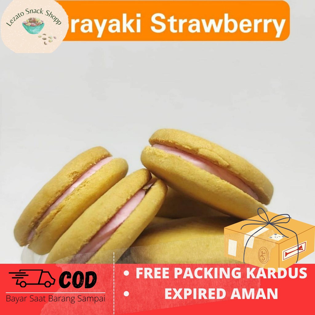 

TERLARIS Dorayaki strawberry panggang renyah manis dan gurih makanan ringan dan aneka kue jadul