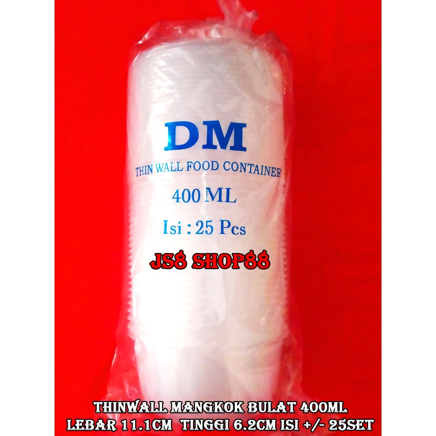 (PER DUS) THINWALL MANGKOK BULAT RATA + TUTUP 400ML DM ORIGINAL BERKUALITAS