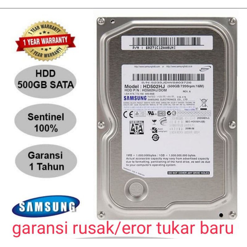 Hardisk internal sata 3.5/Hdd PC/CCTV/SAMSUNG 500GB/GARANSI 1 TAHUN
