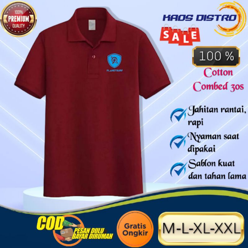 PLANET SURF LIGHT BLUE - Baju Kaos Atasan Polo Kerah Distro Lengan / Tangan Pendek Pria Cowok Laki L