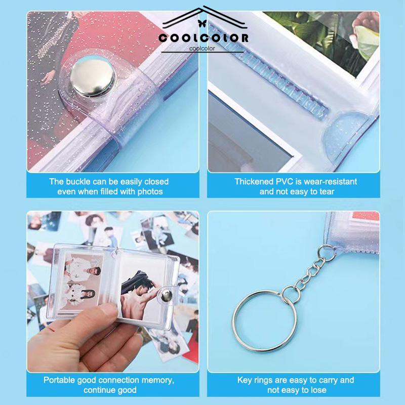 COD❤️1 &amp; 2 Inch Mini Photo Album 16 Pockets KeyRing Key Ring Shiny Transparent Foto Binder Kecil Card Holder Keychain Gantungan Kunci Jelly Color KPOP Koleksi Ganci pacar memory kenangan hadiah potret - cl