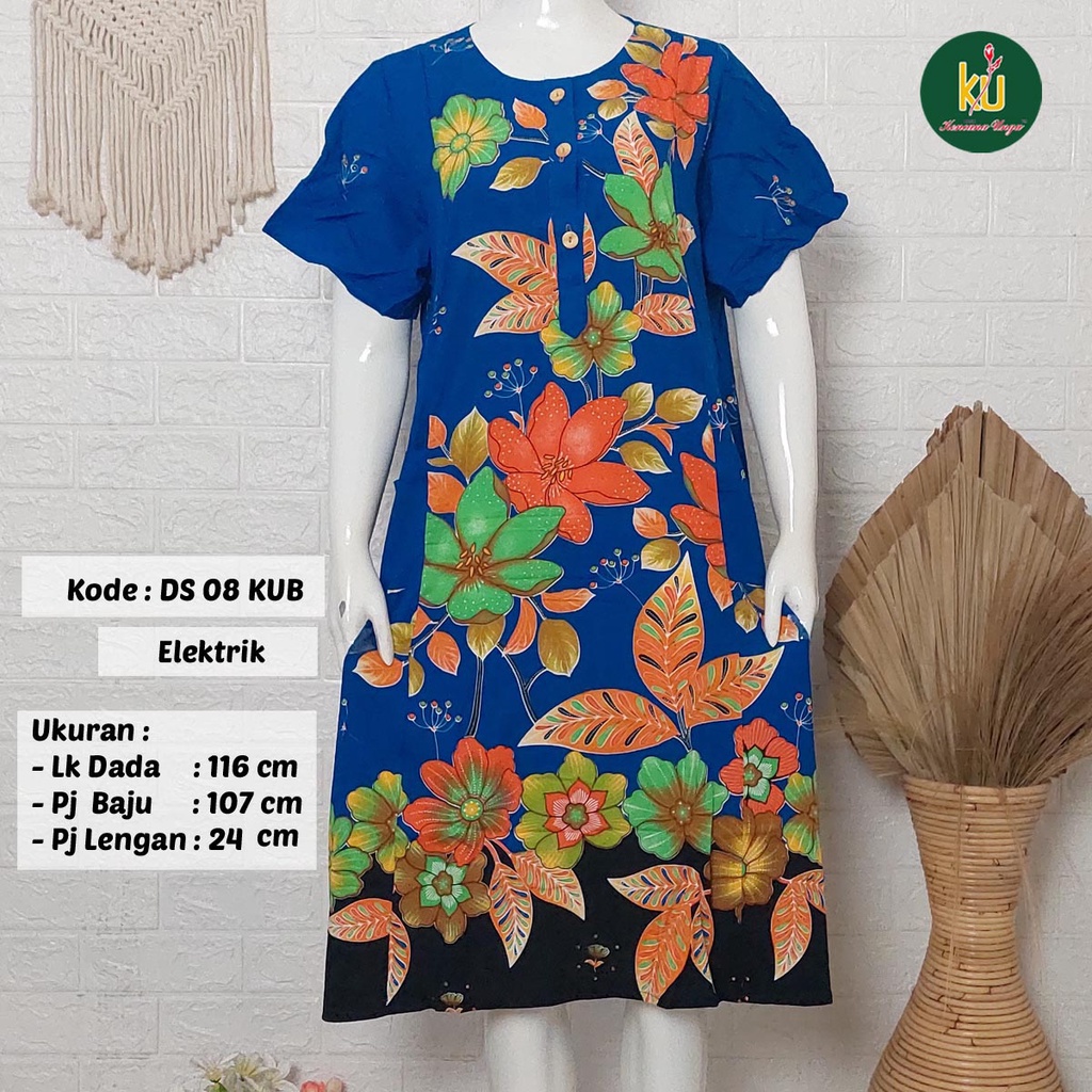Bisa COD DS08 KUB | Daster Batik Kencana Ungu Asli Label Biru | Baju Santai Tidur Wanita Dewasa Kancing Depan Busui Friendly Motif Terbaru-Elektrik C
