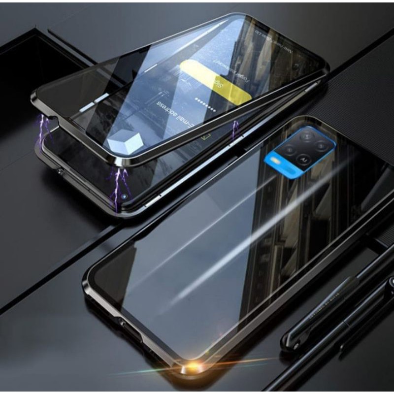 CASE MAGNET OPPO A54  / A74  / RENO 5 COVER DUOBLE GLASS DEPAN BELAKANG