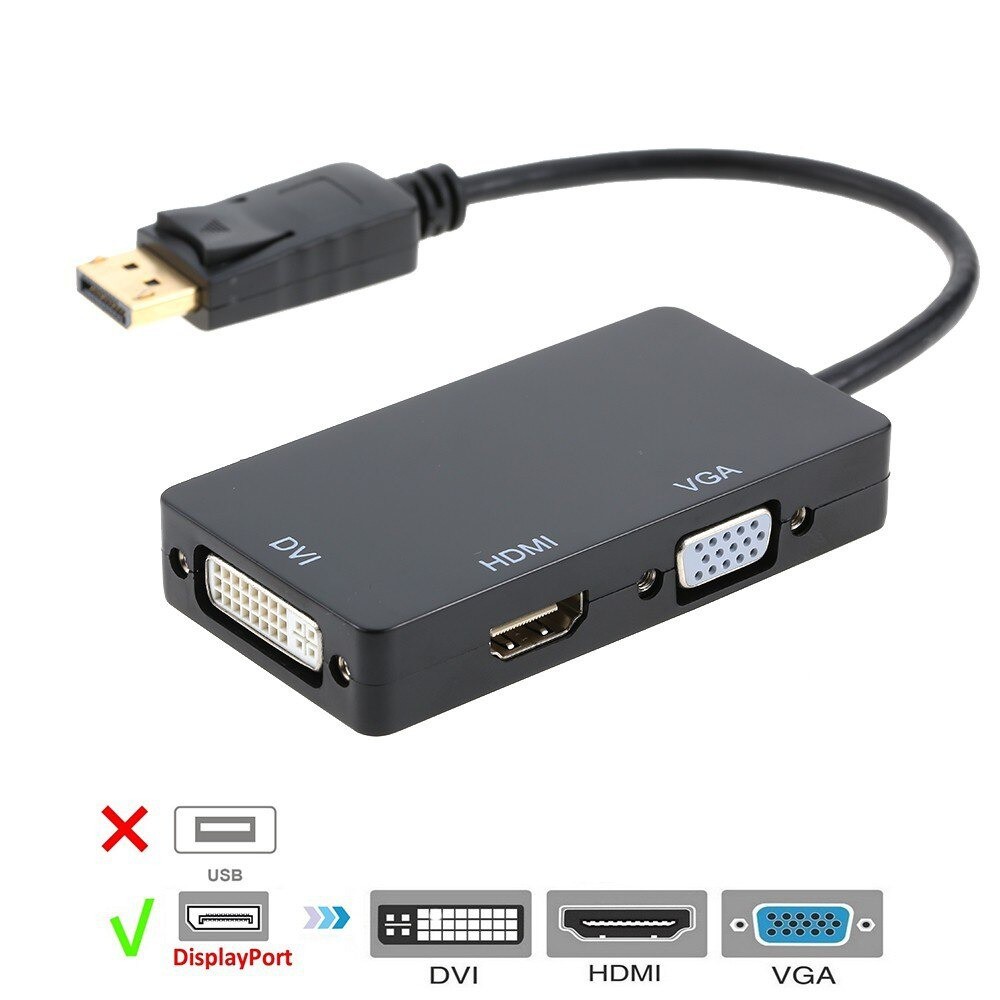 DP DisplayPort To HDMI DVI VGA 3 in 1 Adapter Converter Cable 1080P