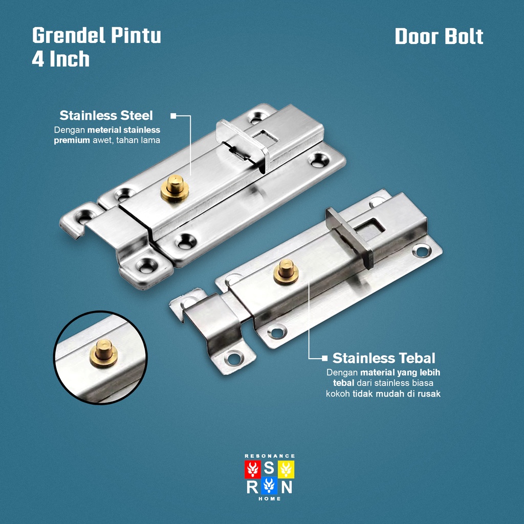 Slot Pintu Pencet Otomatis 4 Inci Stainless / Grendel Kunci Pintu Resonance Home