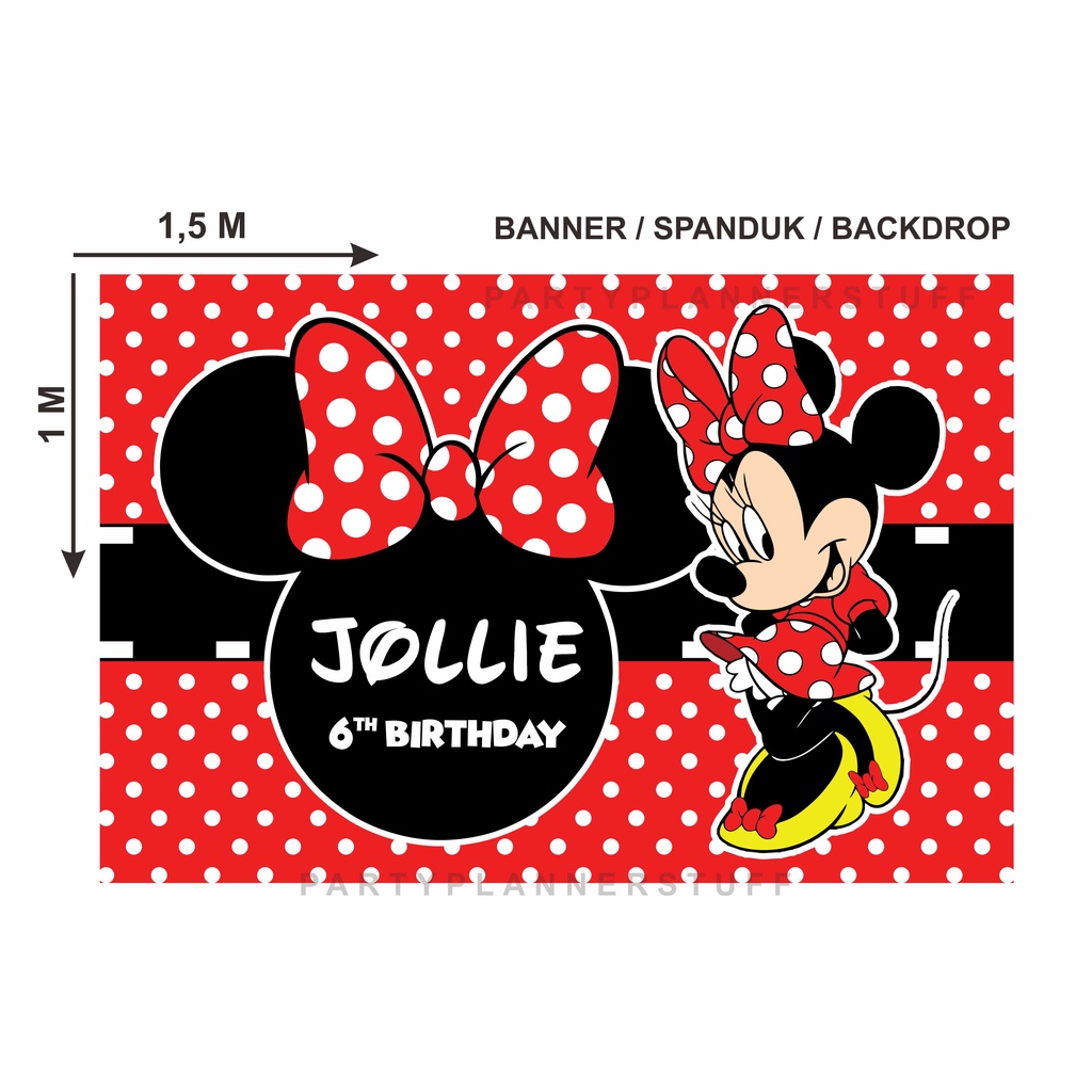 Spanduk backdrop banner dekor ulang tahun anak tema minnie mouse mickey mouse birthday banner ultah 