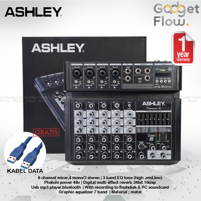 MIXER AUDIO SOUNDCARD RECORDING ASHLEY PREMIUM 6 6 CHANNEL RESMI