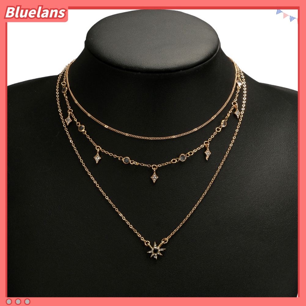 Bluelans Women Multi Layer Rhinestone Inlaid Star Pendant Chain Necklace Jewelry Gift