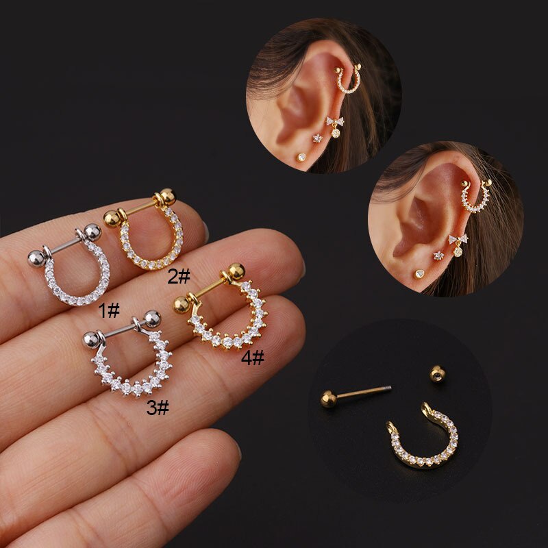 1 Pc Anting Tindik Tulang Rawan Perut Bahan Stainless Steel Warna Emas Untuk Wanita