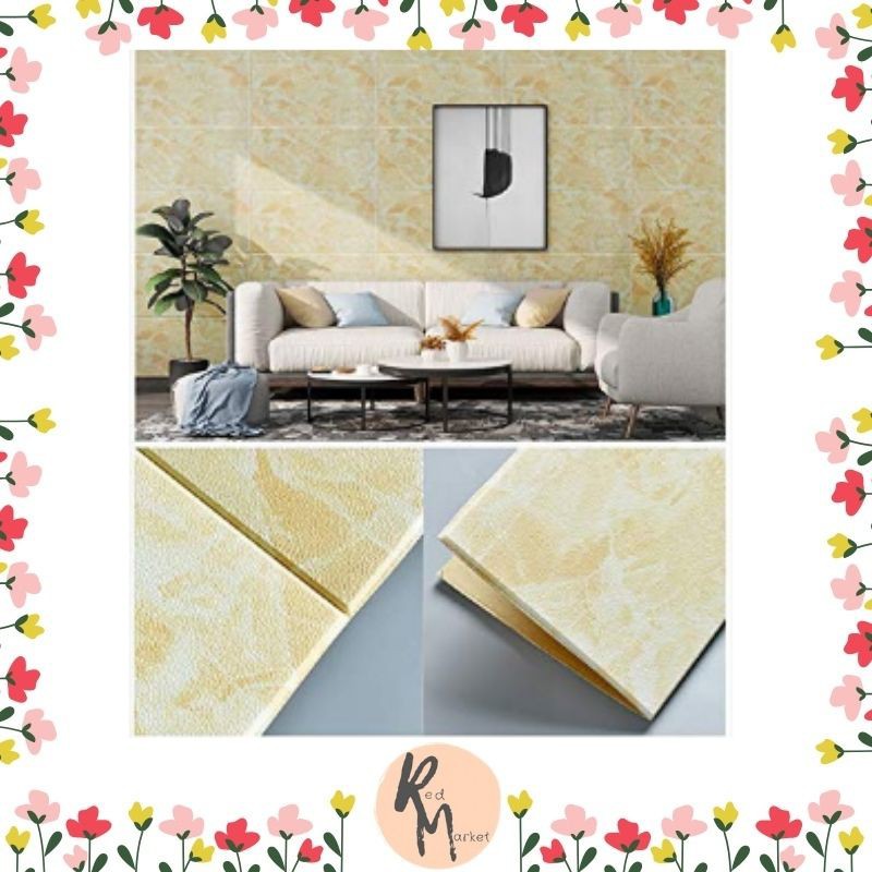 [1KG=13PCS] RM 525 Wallpaper Sticker Foam 3D motif Marble / Stiker Dinding 70cm x 70cm