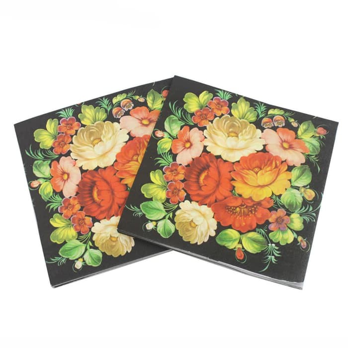 Decoupage Napkin - Tissue Decoupage 2Ply FL-Flowers on Black