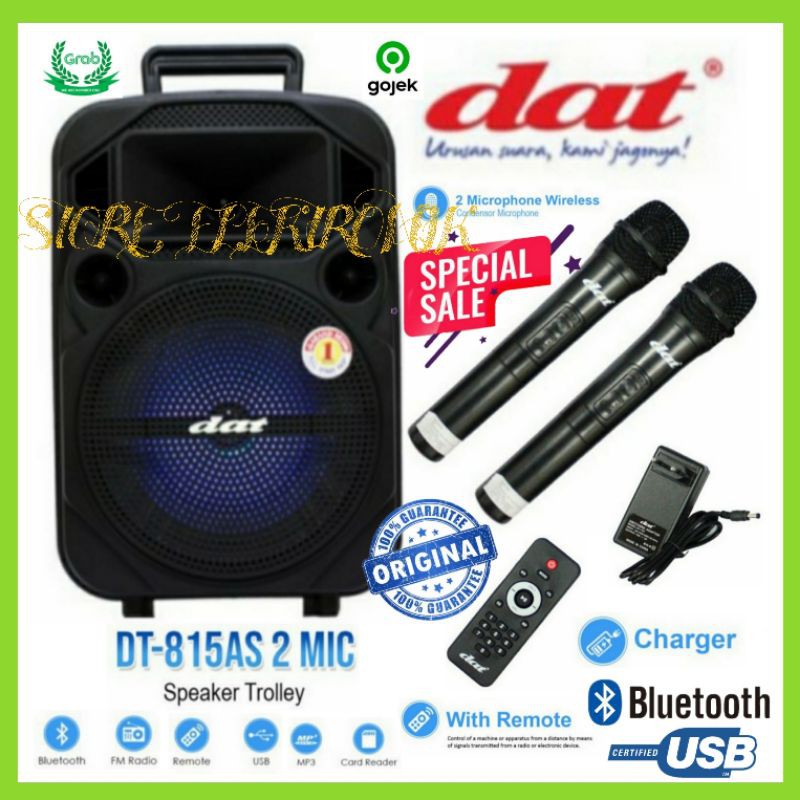 Speaker Portable DAT 8 INCH DT-815 AS 2 Mic Wireless Handheld Original