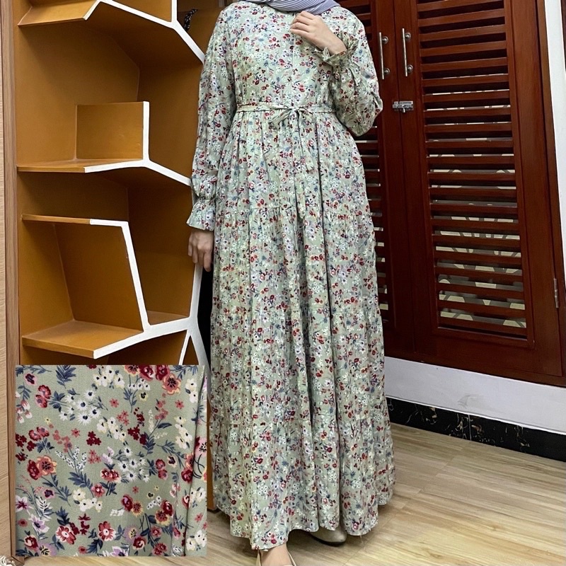 [SIZE STANDAR VOL 1] Floral dress maxi dress panjang gaun casual bunga wanita-Paleclovergreen 3ruf