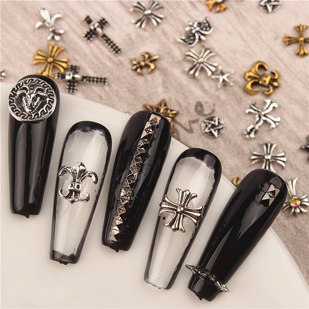 Mxbeauty Halloween Dekorasi Nail Art Metal 1Box Vintage Cross Hantu Labu Tengkorak Kepala Tulang Ujung Jari Ornamen Nail Art Perhiasan