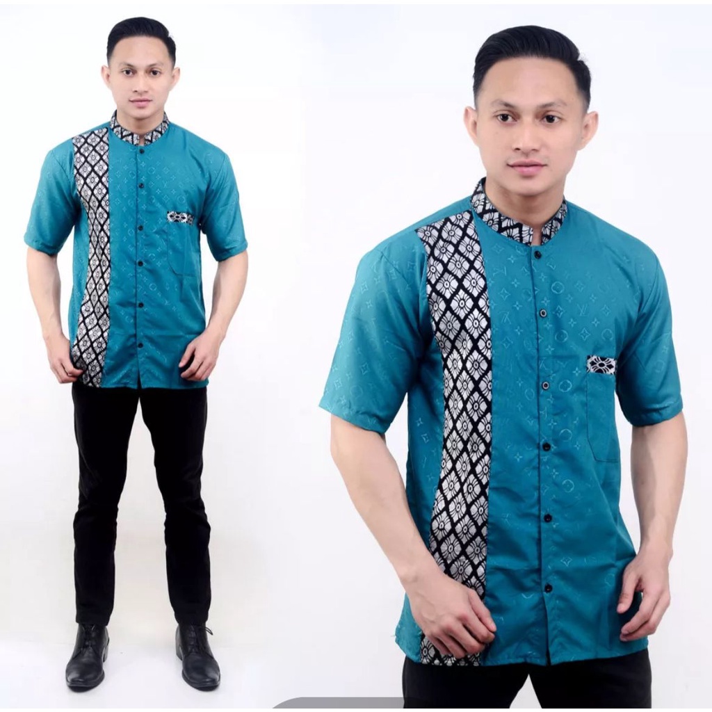 Kemeja Kokoh Erlangga / Baju Kokoh kombinasi Batik / Baju Muslim Pria Lebaran