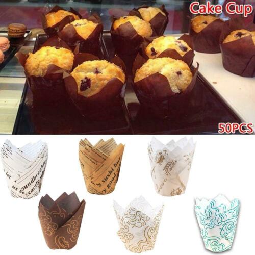 50Pcs Cupcake Wrapper Liners Muffin Cup Tulip Case Cake Baking Cups
