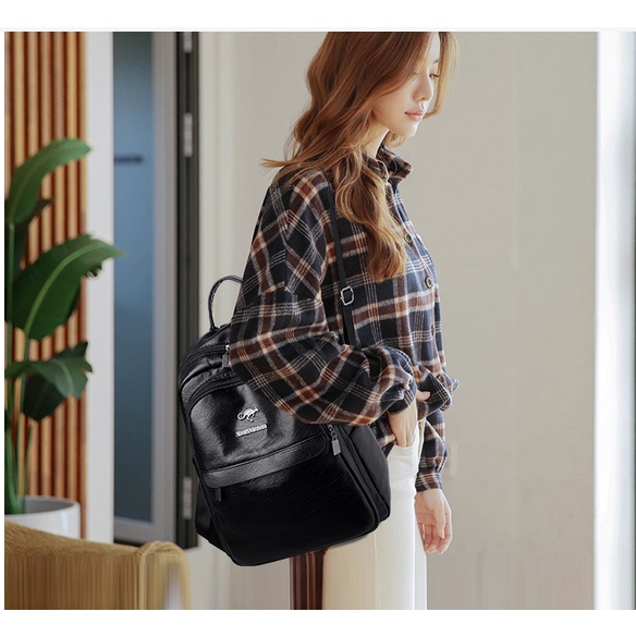 BJ31941 - BLACK/BROWN - TAS RANSEL WANITA FASHION IMPORT MODIS ELEGAN TERMURAH TERLARIS TERBARU BAGSTORE JAKARTA TAS BATAM LT1941 BQ3373