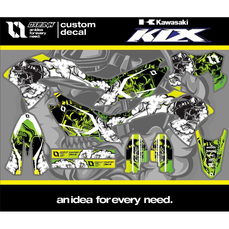 Decal Stiker Klx Bf / G extreme dekal striping fullbody motif tengkorak biru