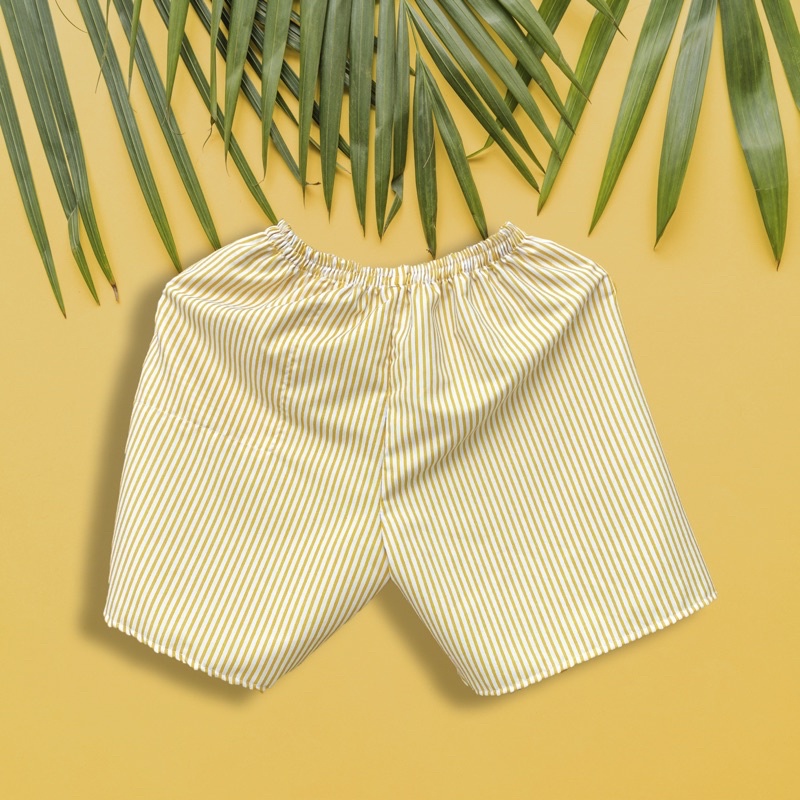 ECER HARGA GROSIR TERMURAH DI SHOPEE CELANA BOXER CELANA PENDEK  PRIA WANITA CELANA KOLOR CELANA KOTAK CEALANA MOTIF-Yellow Strip
