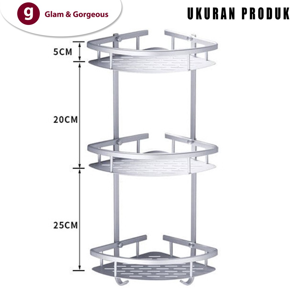 Rak Sabun Sudut Dinding Kamar Mandi Minimalis Alumunium 3 Susun AD 2N3S