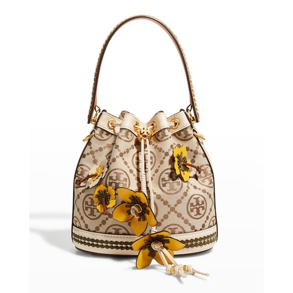 Tory Burch T Monogram Braided Floral Bucket Bag