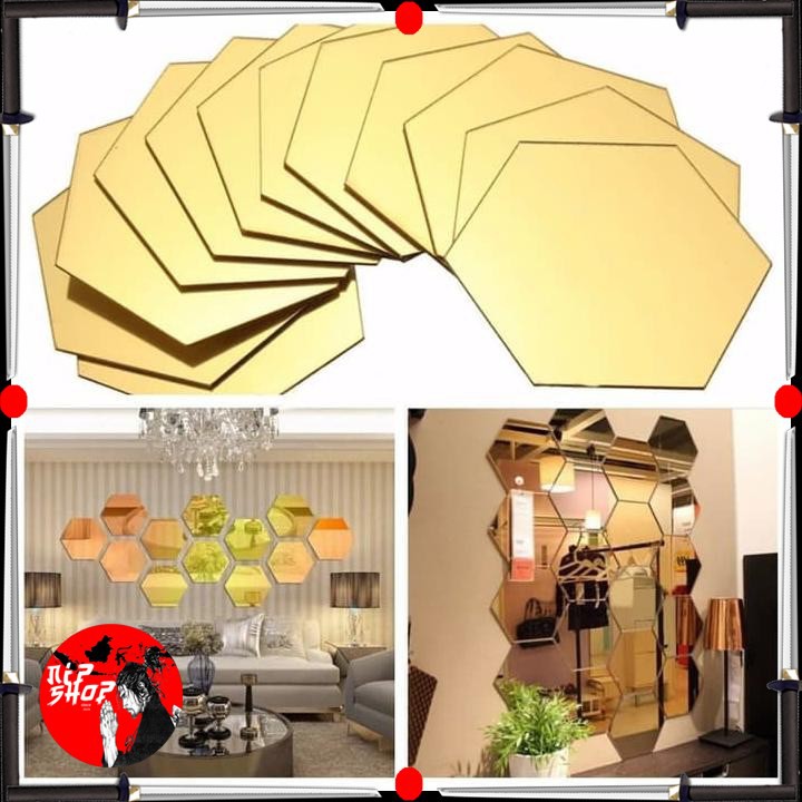 Sticker Dekorasi Dinding Hexagon Mirror Acrylic 7 PCS