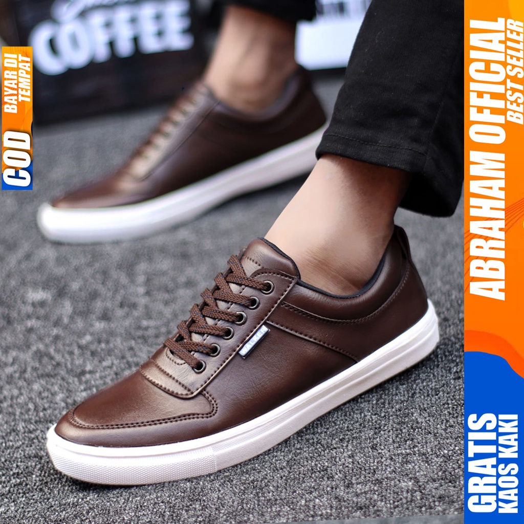 Abraham Tiago - Sepatu Sneakers Casual Pria Hitam Polos Kerja