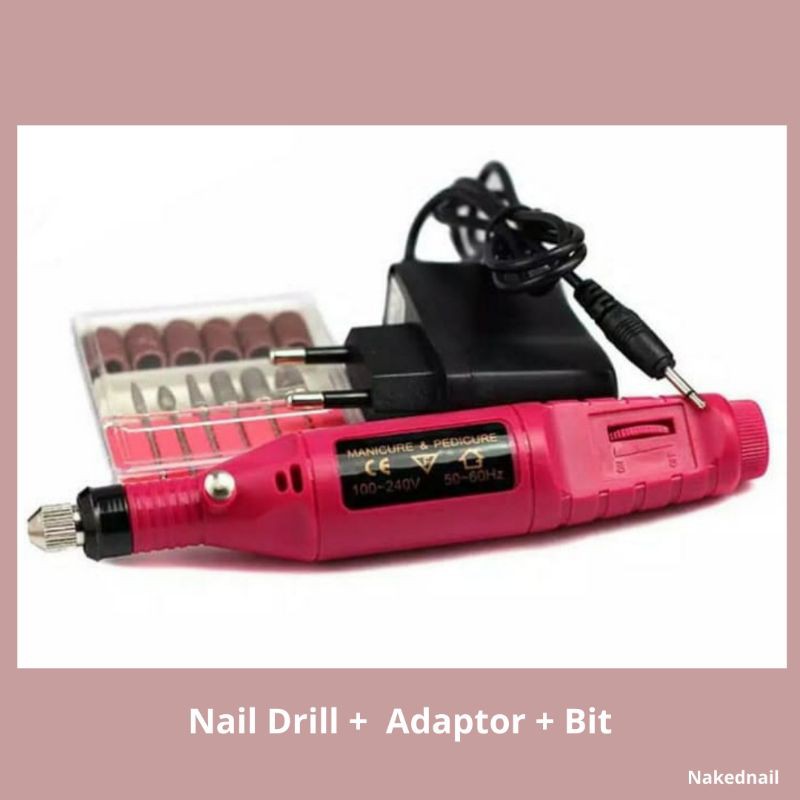 Nail drill grinding mesin kikir amplas kuku komplit adaptor + bit bor kuku tangan nailart nail art