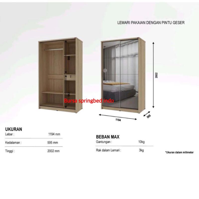 Jual Siena Lemari Pakaian Lemari Baju 2 Pintu Sliding Full Kaca Minimalis Shopee Indonesia 7267