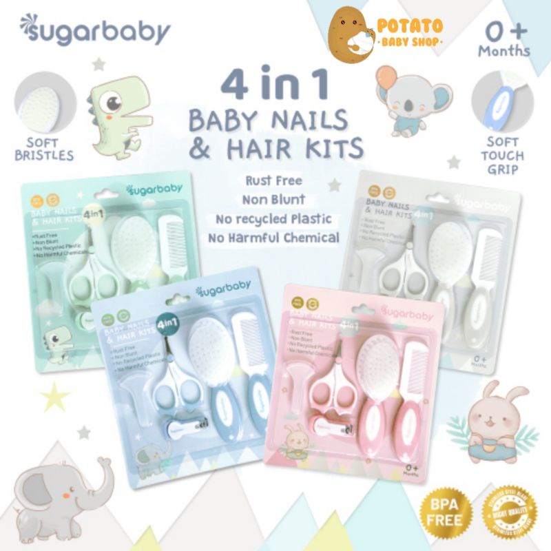 Sugar Baby - 4in1 Baby Nail &amp; Hair Kits ( Perlengkapan Perawatan Kuku &amp; Sisir Rambut Bayi)