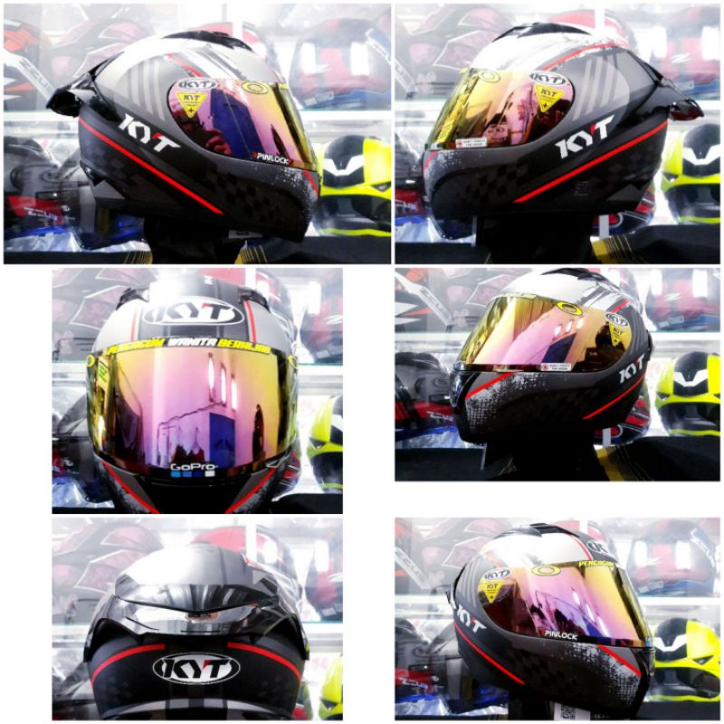 KYT HELM R10 MOTIF SERI 4 GUNMETAL DOFT RED PAKET GANTENG TERMURAH