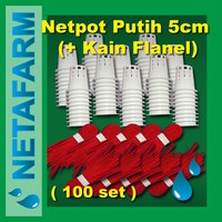 Netpot 5cm Putih + Flanel Sumbu Hidroponik ( Set 100pcs )