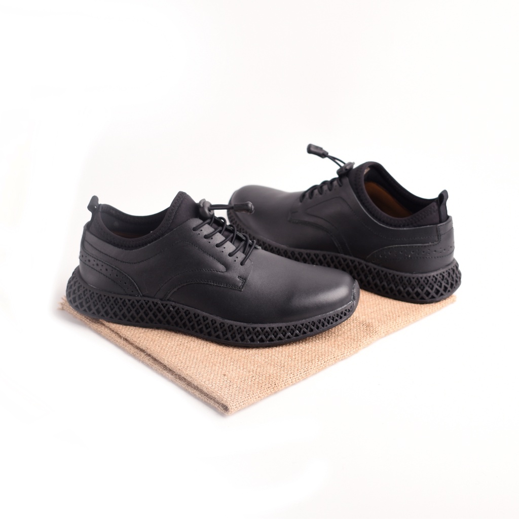 Geist Black | Sepatu Sneaker Kulit Asli Formal Dress Casual Kasual Kets Pria/Cowok/Men Sneakers Lokal Footwear | FORIND Volve