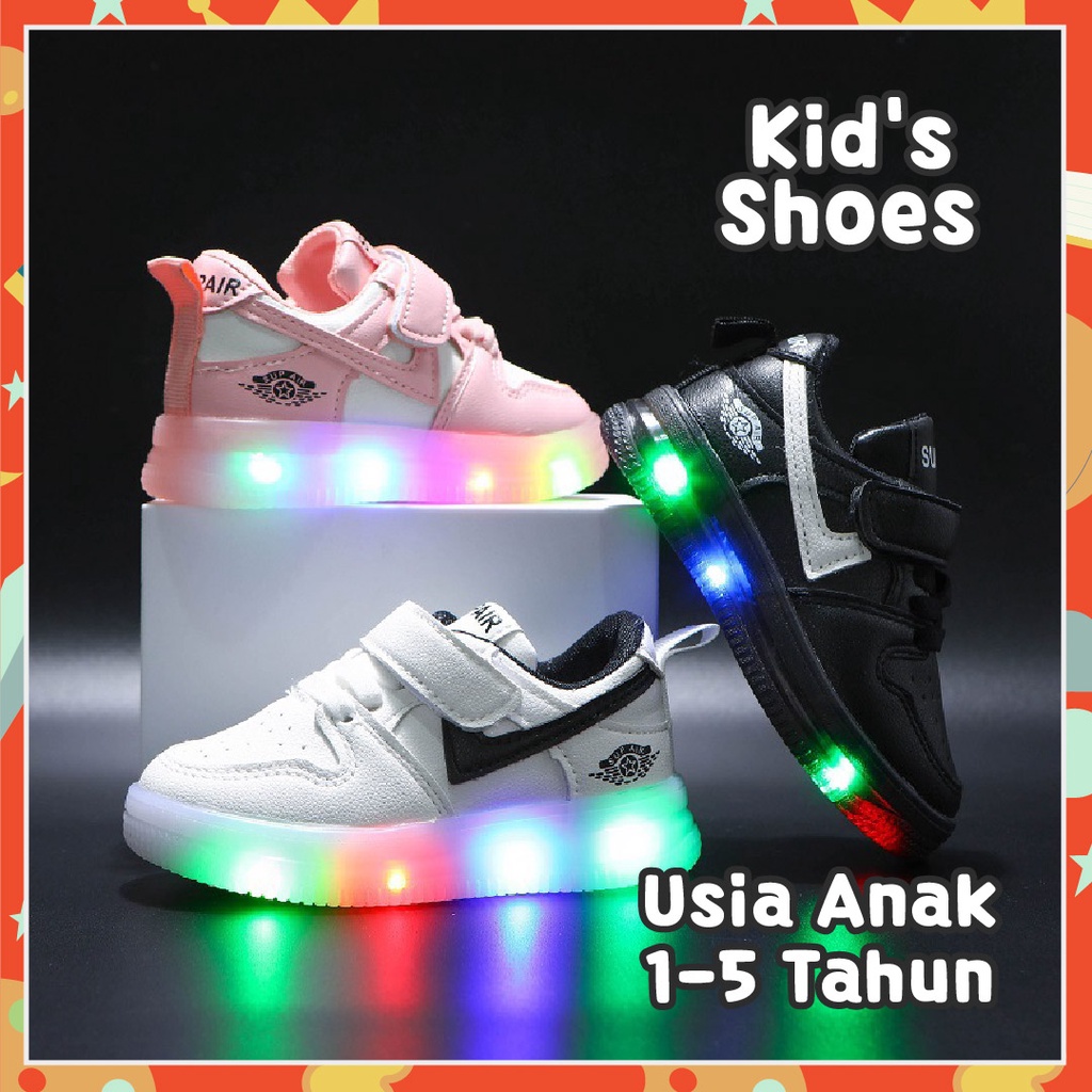 LAPAGO - Sepatu Sneaker Anak Laki Laki Perempuan LED Sport Usia 1 - 5 Tahun Type MCQ