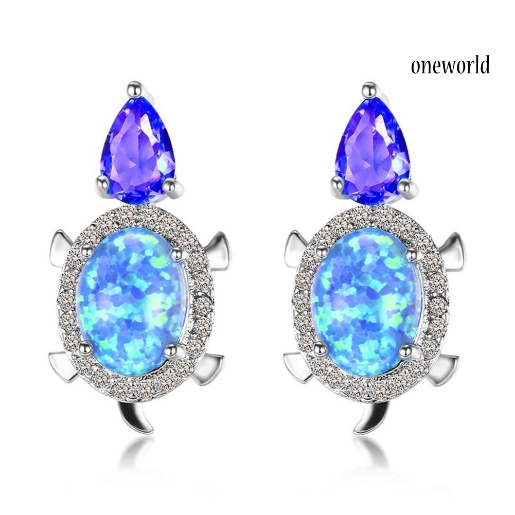 OW# Fashion Women Tortoise Faux Opal Rhinestone Ear Stud Earrings Party Jewelry