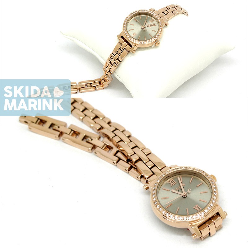 Julius JA-1124 / JA1124 ORIGINAL Jam Tangan Wanita Korea Cantik dan Elegan Rantai Kristal Rose Gold