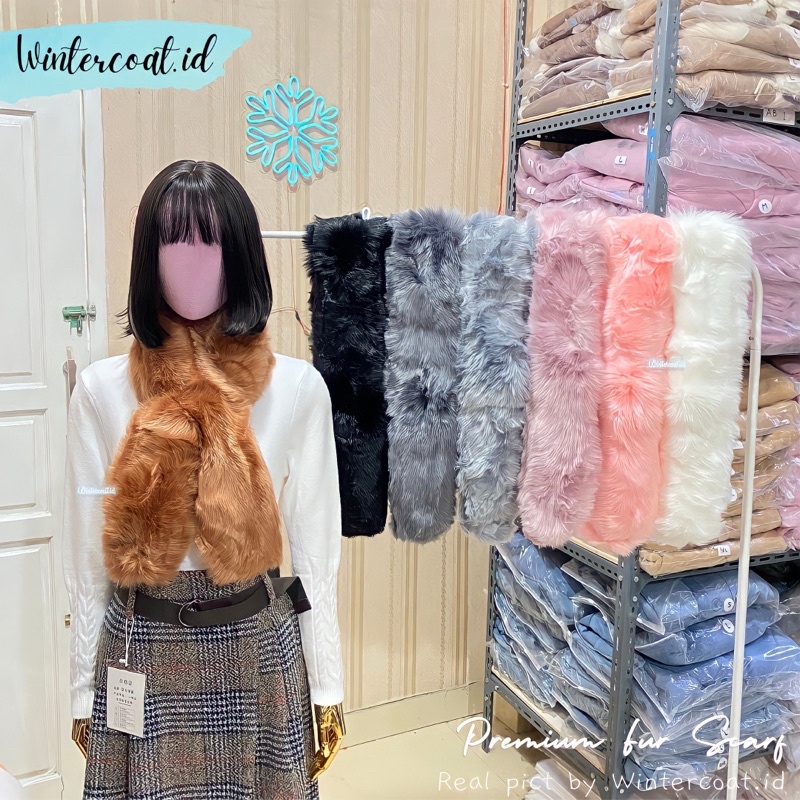 Premium fur scarf winter wanita tebal import clara hangat syal bulu high quality korean style kawaii musim dingin